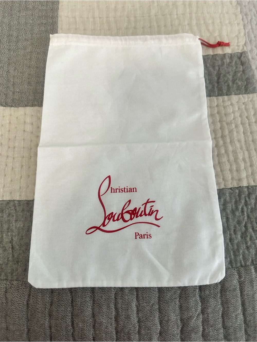 Christian Louboutin White Drawstring Dust Bag with Red Logo